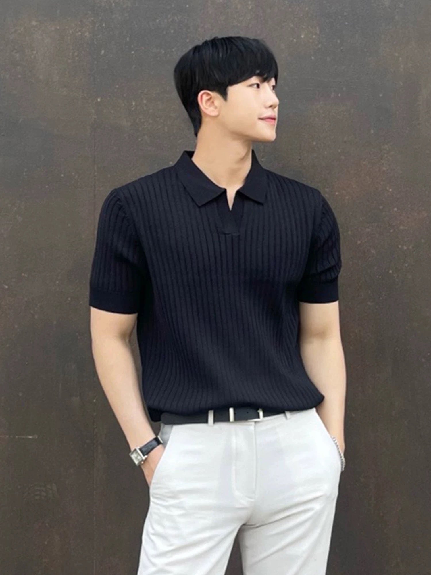 Lebra Herren Strick-Polo Shirt – Elegantes Kurzarm-Poloshirt in Weiß mit Rippstruktur