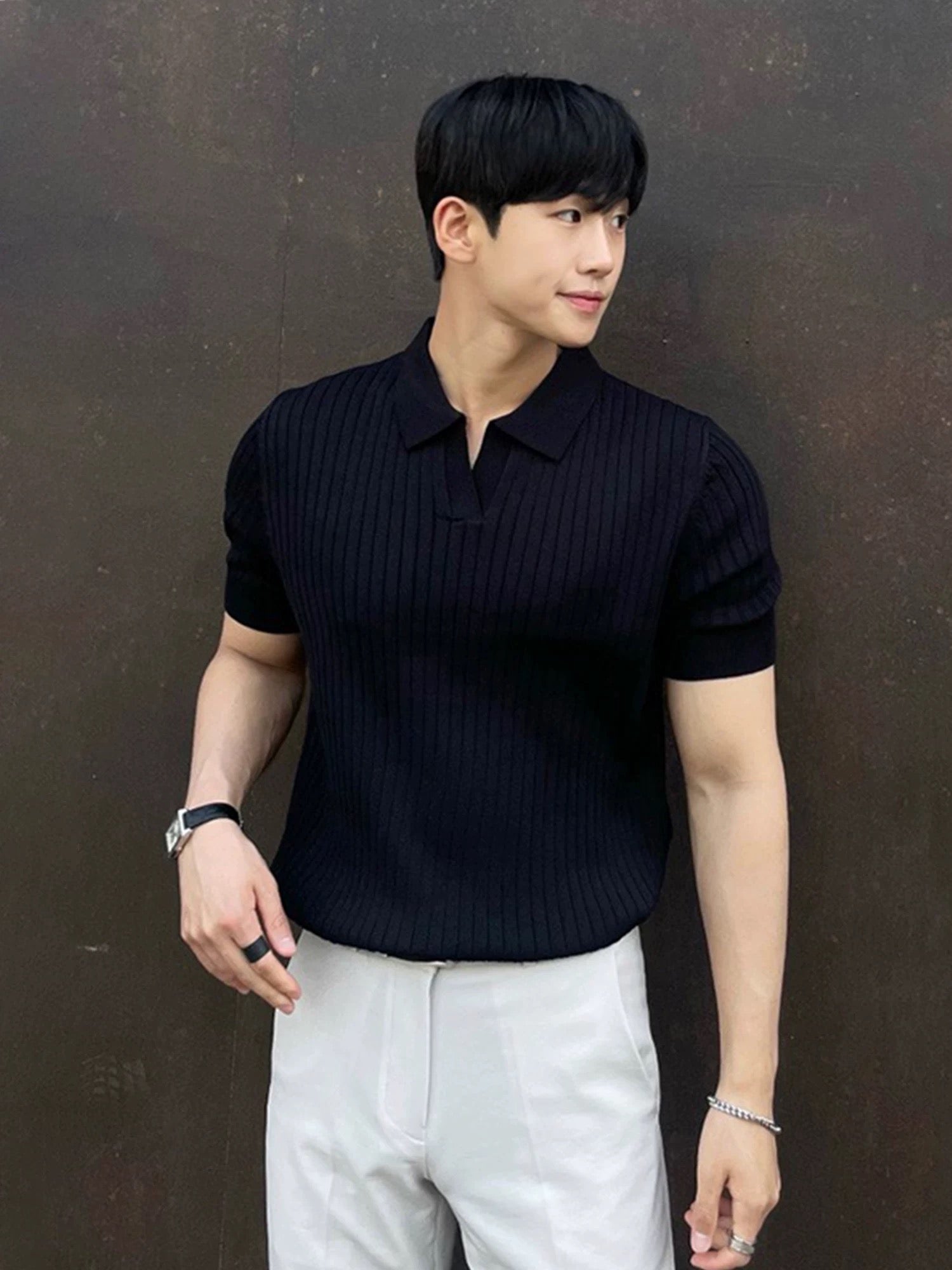 Lebra Herren Strick-Polo Shirt – Elegantes Kurzarm-Poloshirt in Weiß mit Rippstruktur