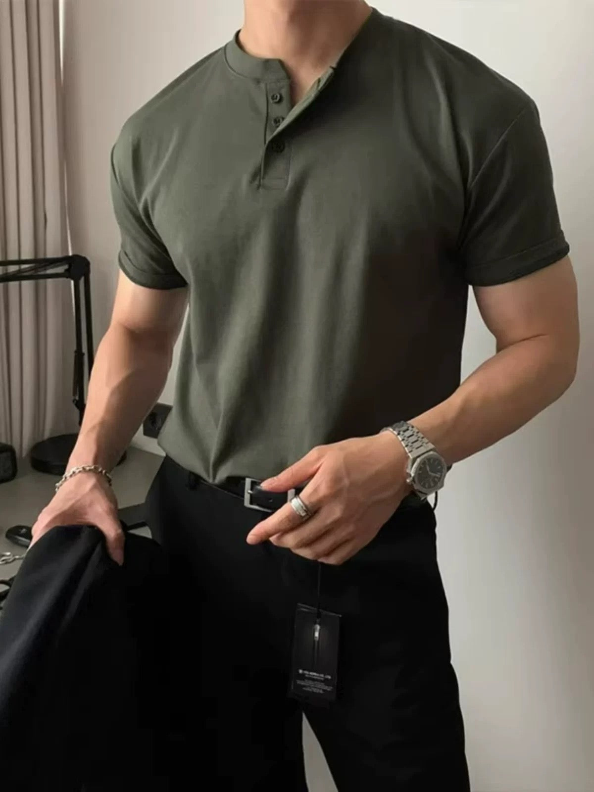 Herren Henley-Shirt Schwarz – Kurzarm, Slim Fit & Vielseitig für Freizeit & Casual-Looks