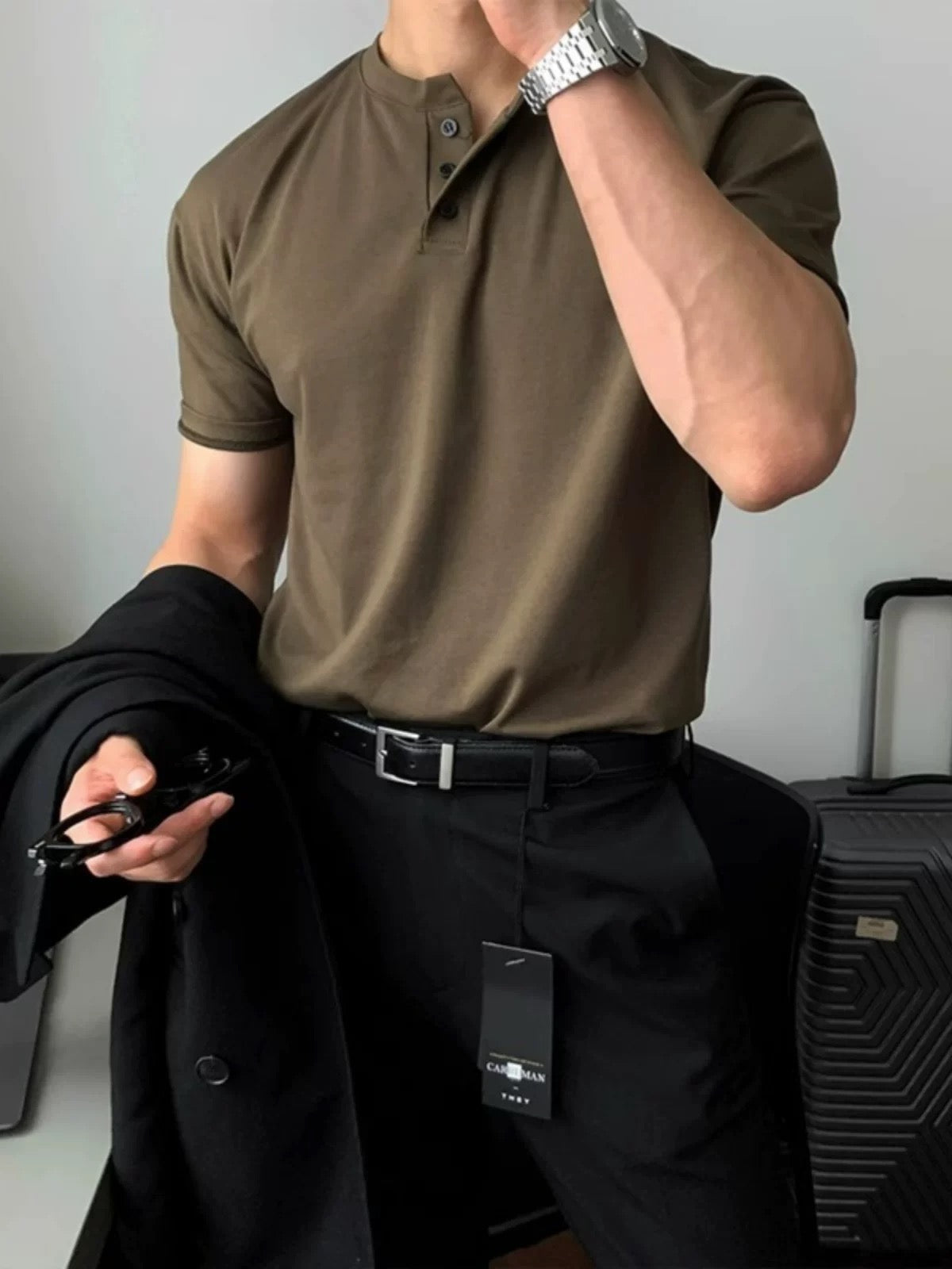 Herren Henley-Shirt Schwarz – Kurzarm, Slim Fit & Vielseitig für Freizeit & Casual-Looks