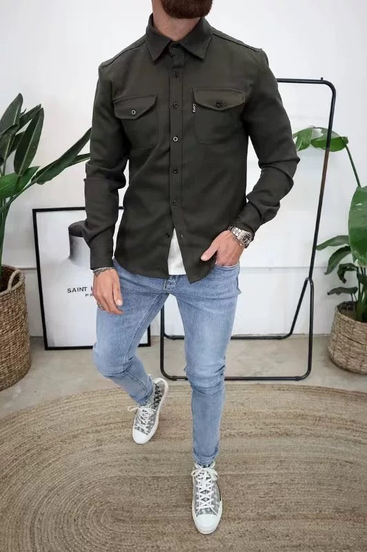 Herren Hemdjacke Beige – Langarm, Slim Fit & Vielseitig für Business & Freizeit