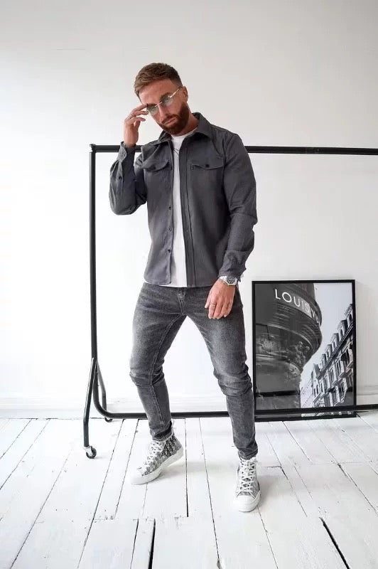 Herren Hemdjacke Beige – Langarm, Slim Fit & Vielseitig für Business & Freizeit
