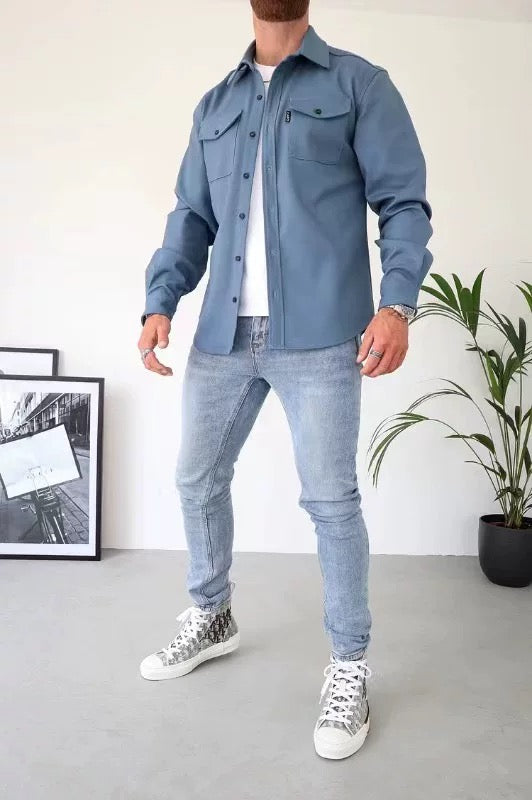 Herren Hemdjacke Beige – Langarm, Slim Fit & Vielseitig für Business & Freizeit