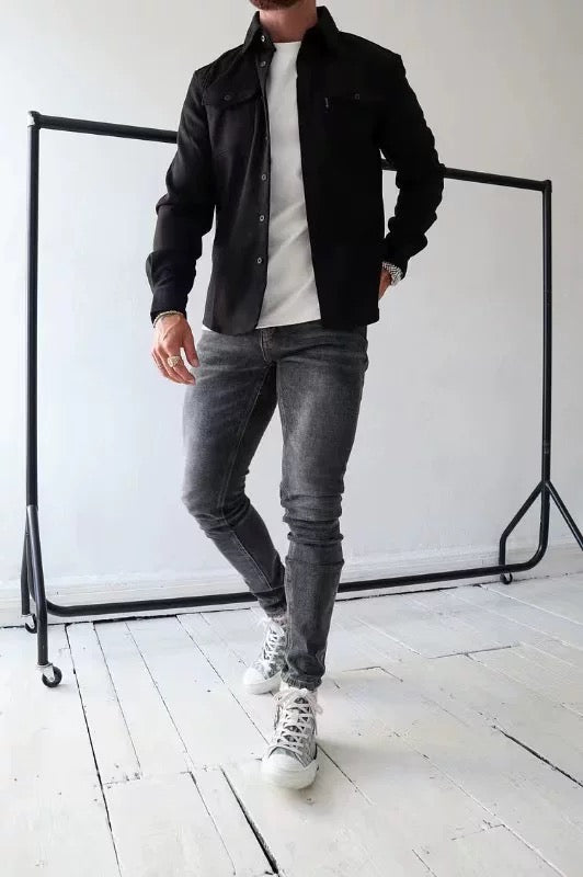 Herren Hemdjacke Beige – Langarm, Slim Fit & Vielseitig für Business & Freizeit