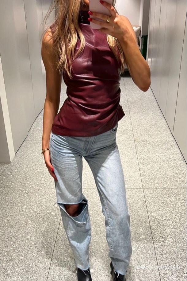 Arelyz | Stilvolles, lässiges Ledertop für Damen