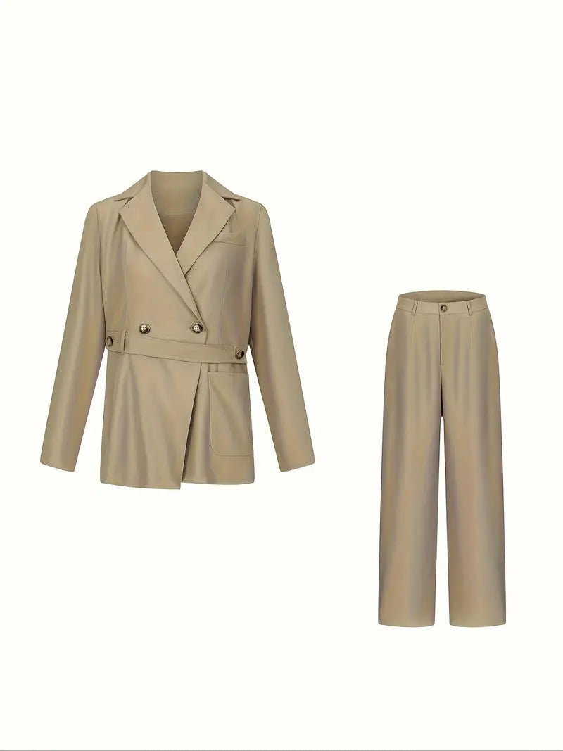 Blazer mit Revers und gerader Hose mit lockerem, einfachem Bein