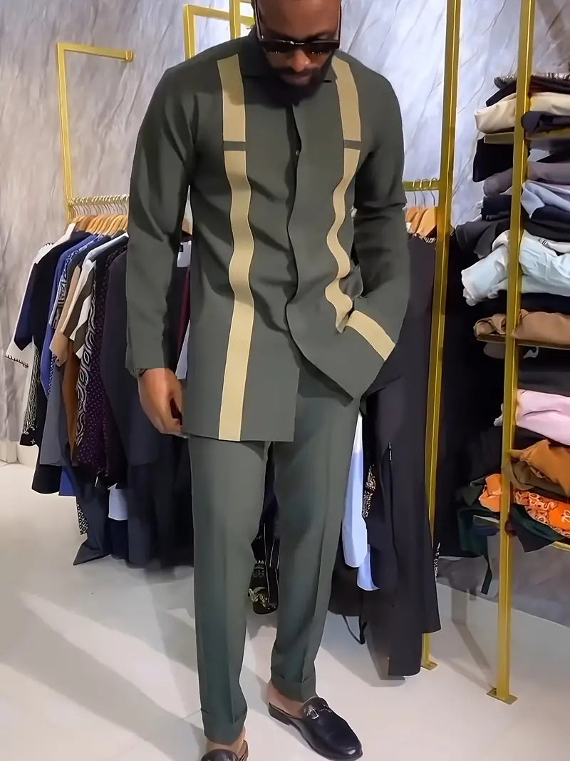 Langarm-Bademantel mit Rundhalsausschnitt und Kordelzug-Hose mit Streifenmuster