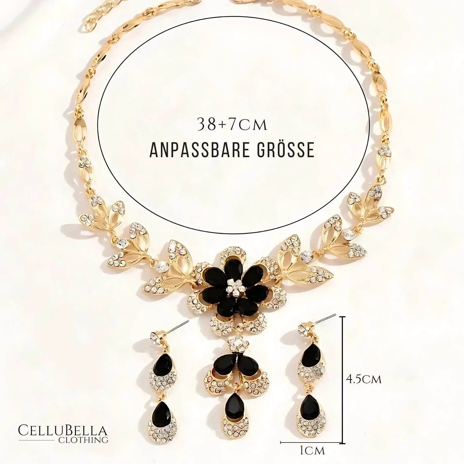 Amara-Schmuckset: Romantische Halskette & Ohrringe mit schwarzen Kristallen und Strass