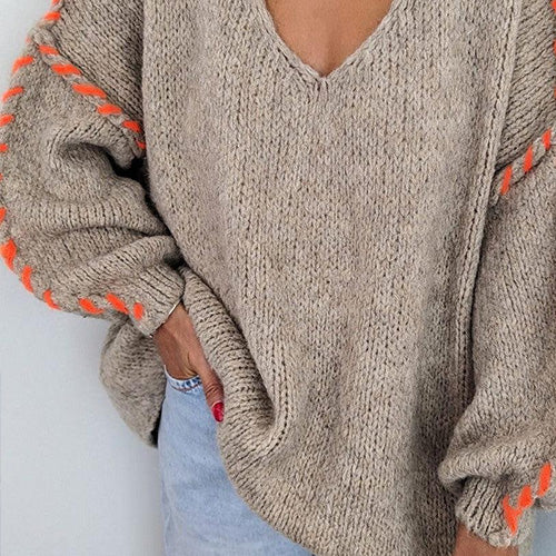 Langärmeliger Pullover mit V-Ausschnitt und Baggy-Print