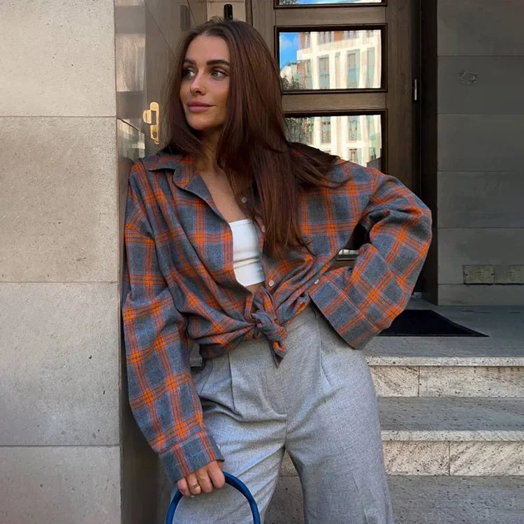 Florentine | Übergroße karierte Damenbluse | Vintage-Stil und Komfort
