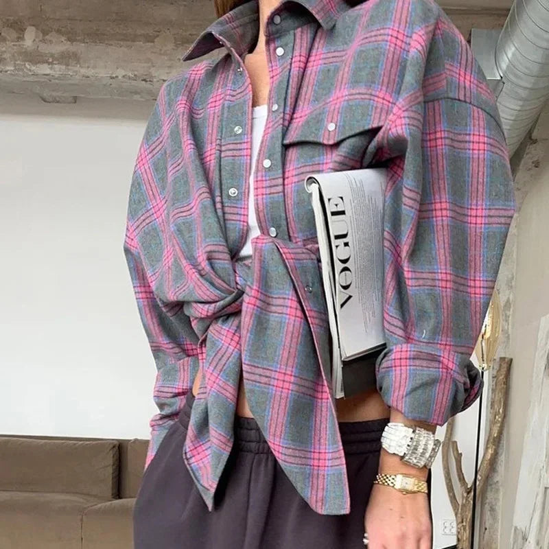 Florentine | Übergroße karierte Damenbluse | Vintage-Stil und Komfort