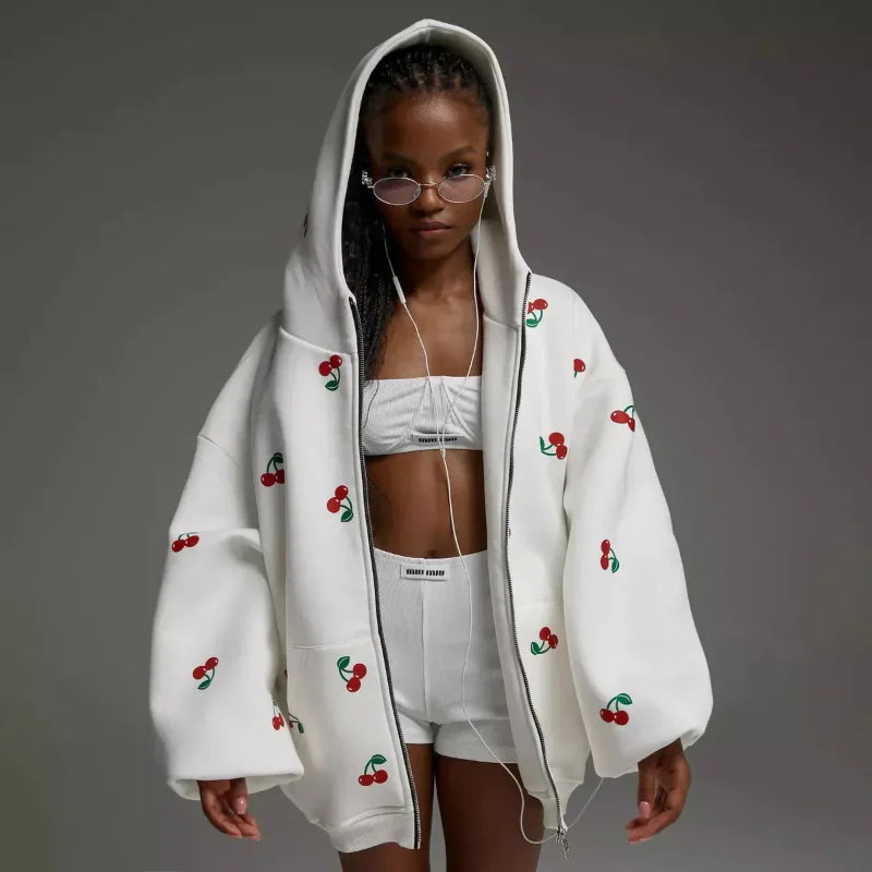Kyra | Weiße Kirsche Motiv Damenjacke