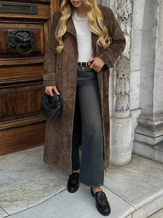 Evon - Damen langer Mantel aus Kunstleder