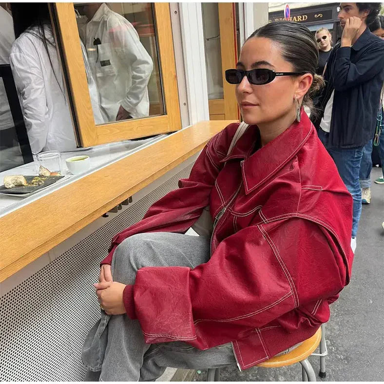 Carmen | Rote Oversized Lederjacke für Damen
