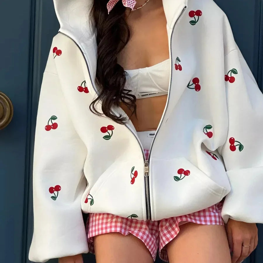 Kyra | Weiße Kirsche Motiv Damenjacke