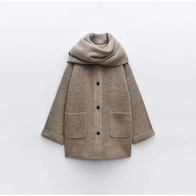 Keyla - Schicker Winter Khaki-Mantel mit Schal für Damen