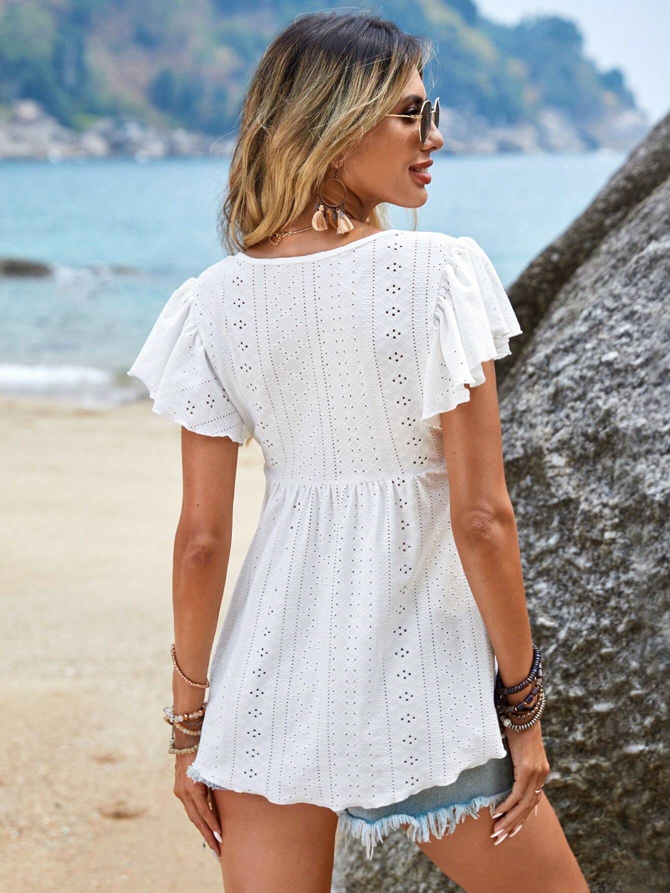 Klara | Eyelettop mit Bindekragen