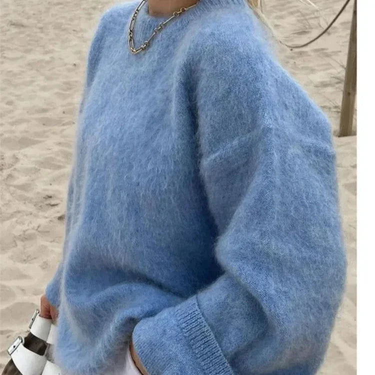 Lucy - Lässiger Herbst Oversize Blau Strickpullover für Damen