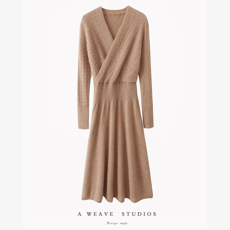 Strickkleid mit V-Ausschnitt für Damen