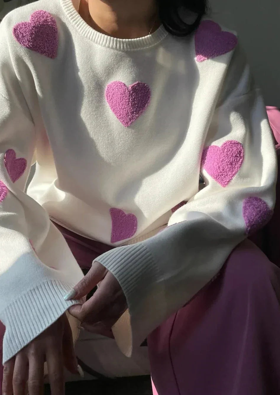 Bonafita Charlie-Purple | Oversized Pullover mit Herzdesign