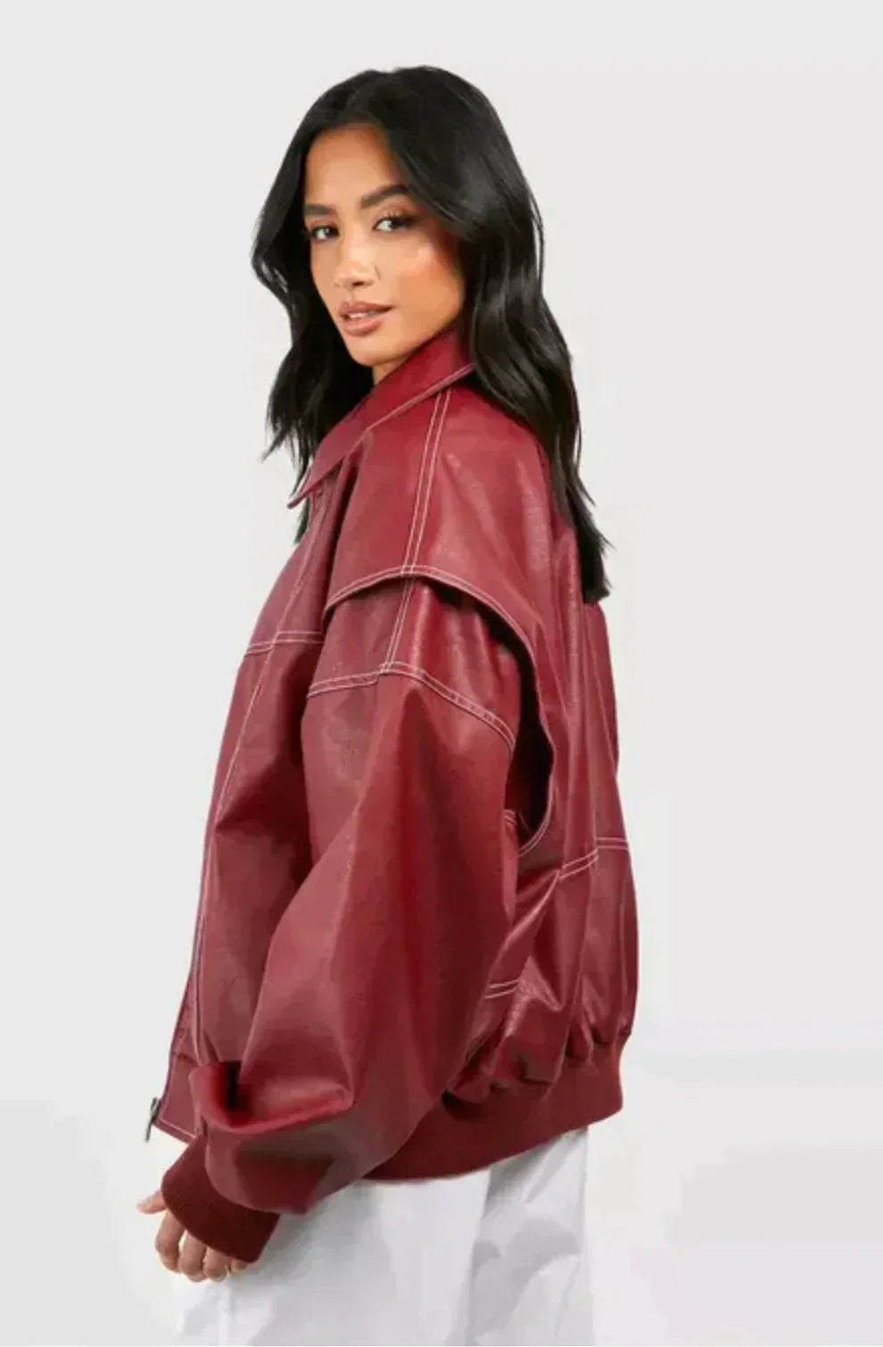 Carmen | Rote Oversized Lederjacke für Damen