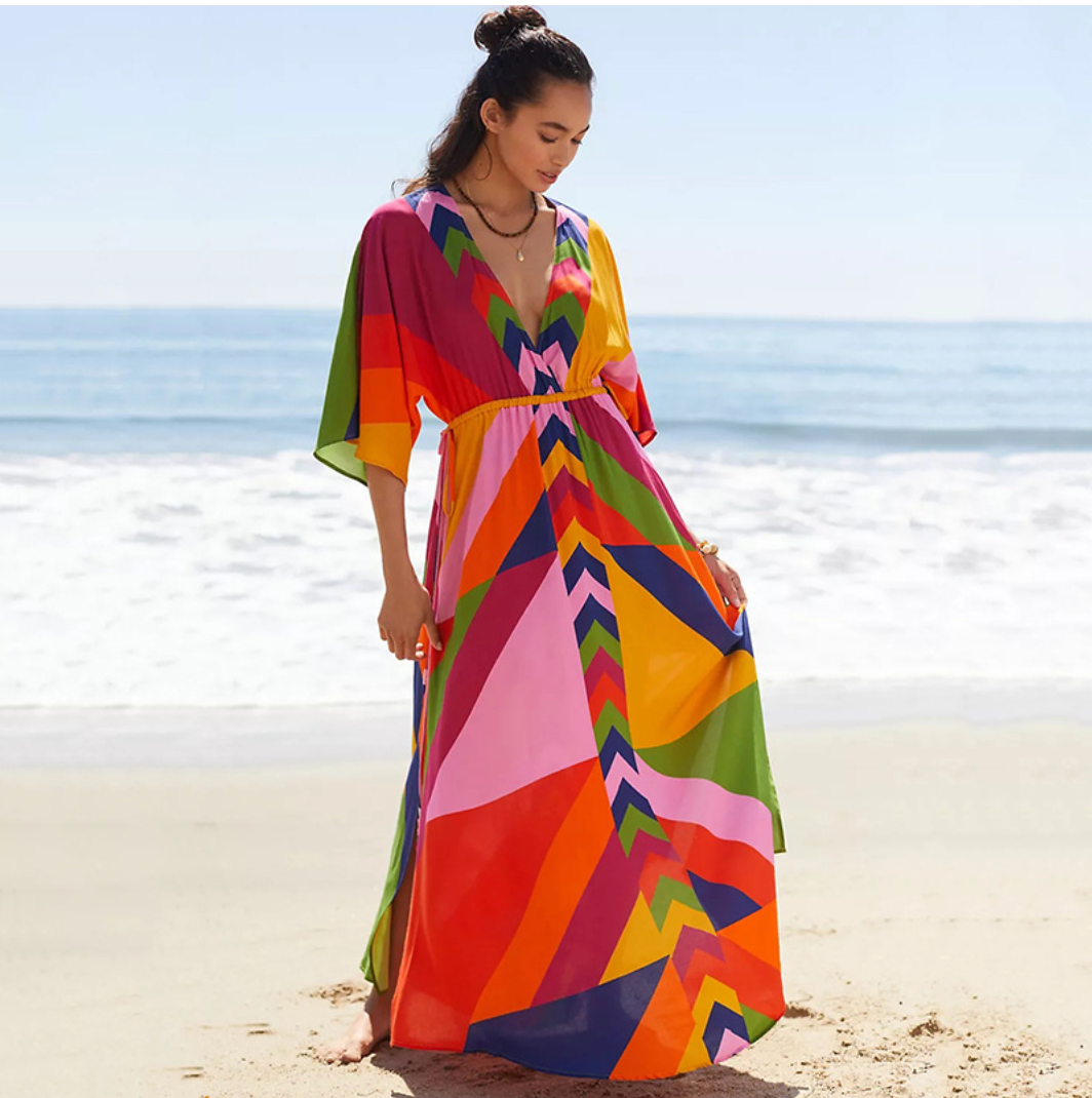 Mehrfarbiges Maxikleid für Damen