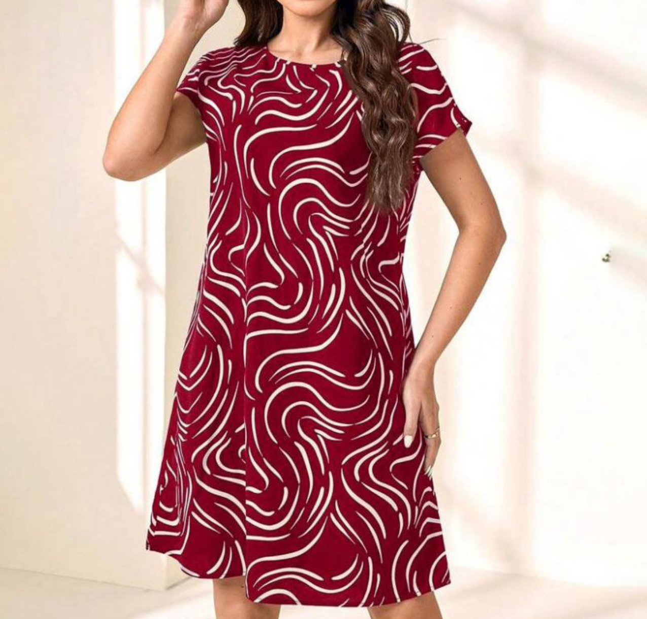 Abstrakter Druck Rundhalsausschnitt Kleid für Damen