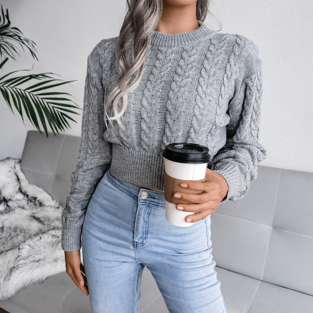 Ira - Schicker Winter Stilvolle Graue Crop Pullover mit Muster für Damen