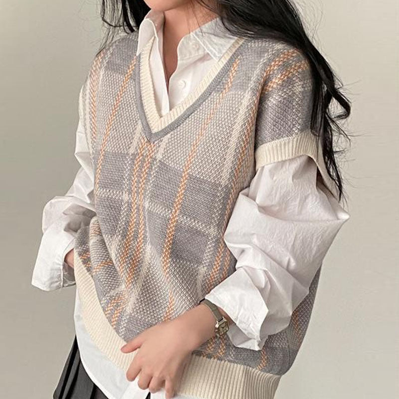 Colja | Karierte Pullover-Weste mit V-Ausschnitt für Frauen