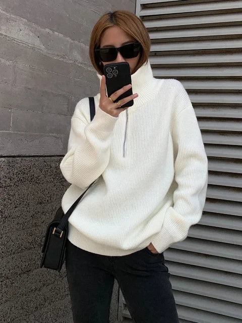 Whitney | Warm Zip Closure Damen Rollkragenpullover
