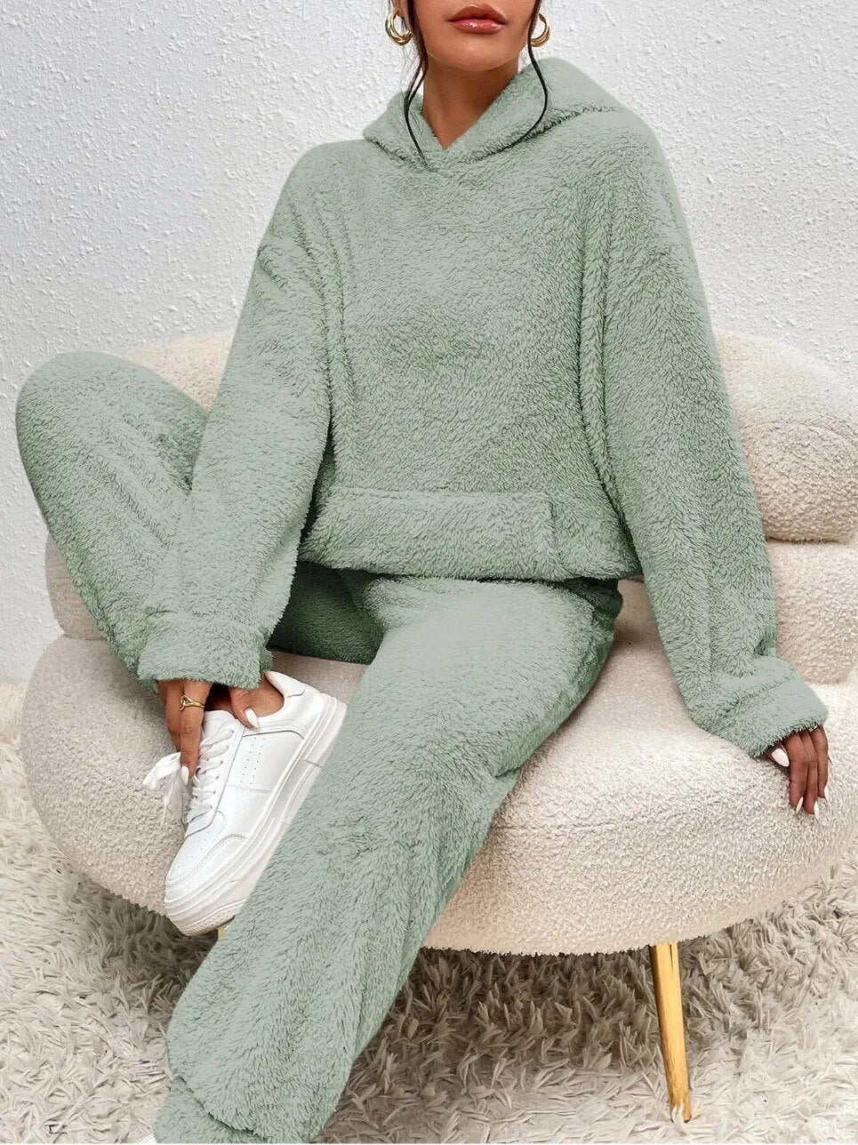 Kuschelig warmes Damen Teddy-Set mit Kapuze