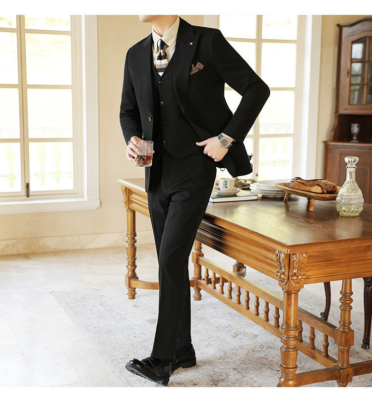 Herrenanzug Leinen Dreiteilig Slim Fit für Hochzeit und Formalanlässe