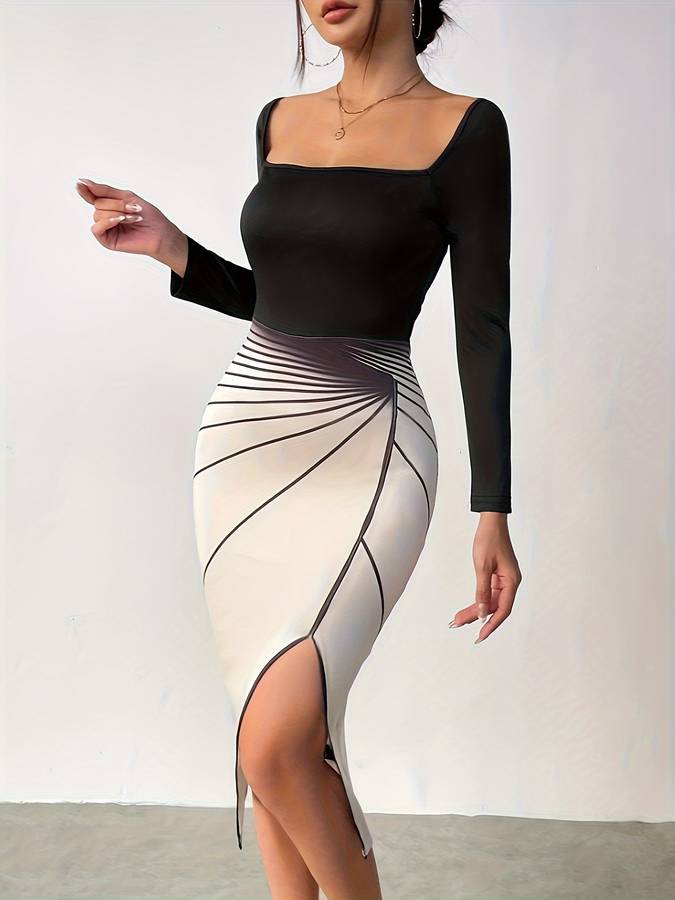 Caja | Zweifarbiges Bodycon-Kleid mit verführerischem Schlitz