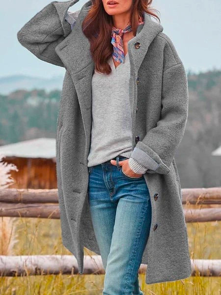 Dianne | Eleganter Maxi-Mantel mit Kapuze für Damen