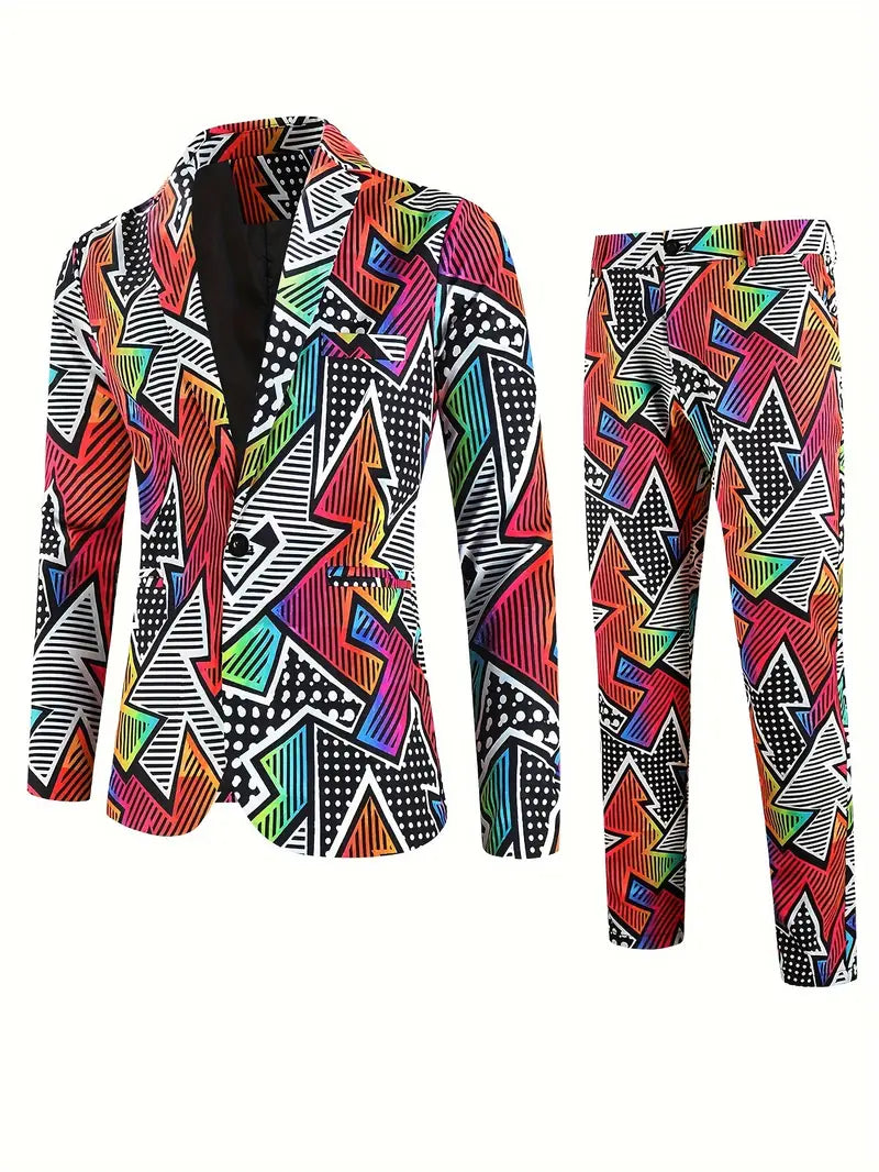 Bunter Anzug mit geometrischem Muster, 2-teilig