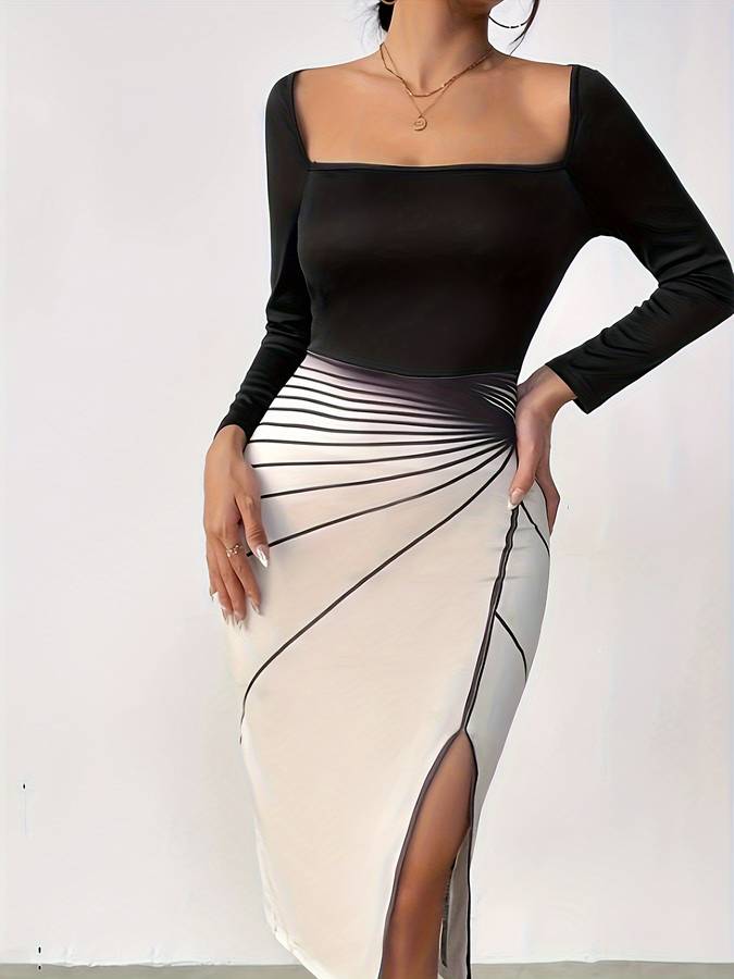 Caja | Zweifarbiges Bodycon-Kleid mit verführerischem Schlitz