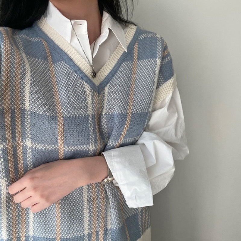 Colja | Karierte Pullover-Weste mit V-Ausschnitt für Frauen