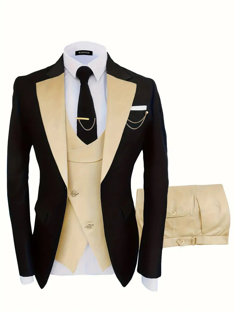 Formales 3-teiliges Anzug-Set Jacke, Weste mit schrägem Revers, Hose