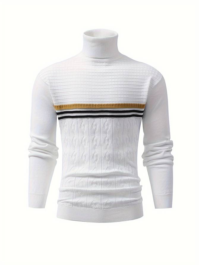 Rudy - Gestreifter Weißer Herren Rollkragenpullover