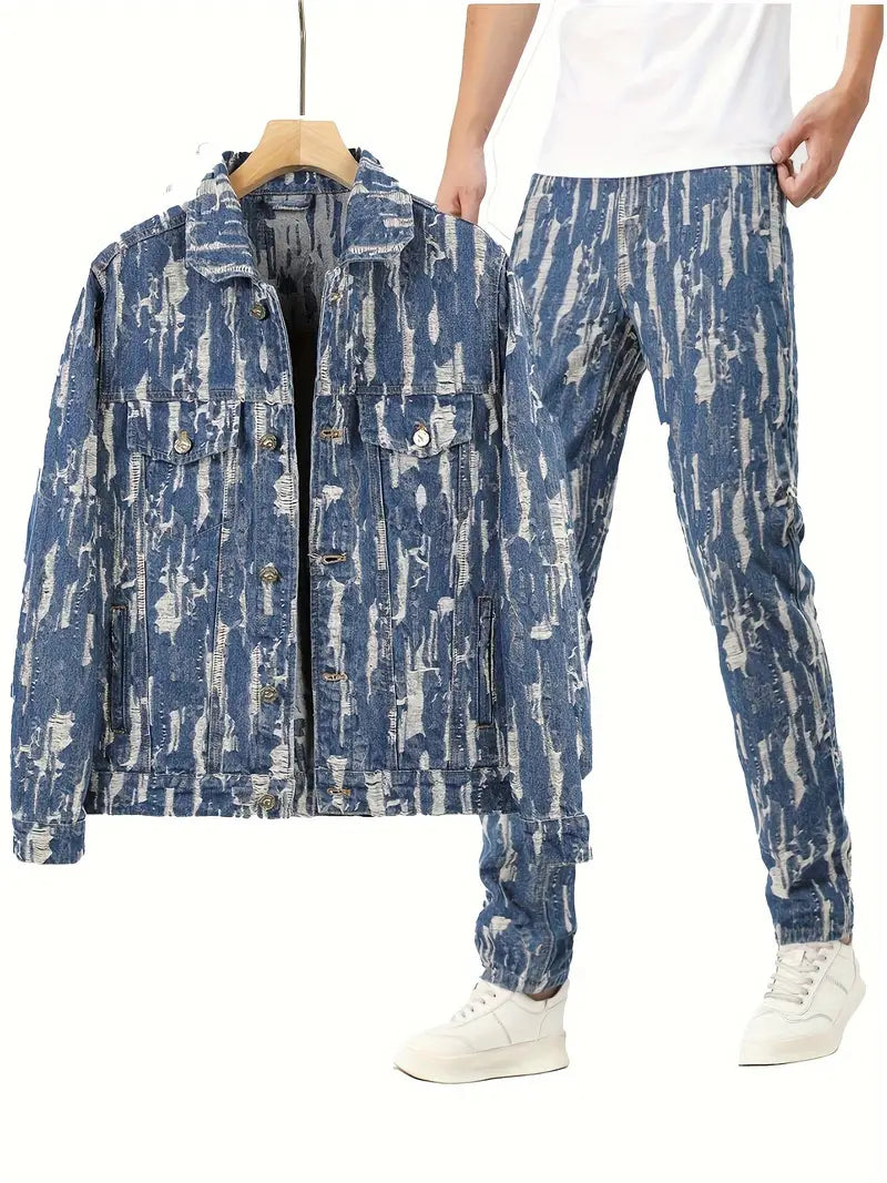 Jacquard Jeansstoff Anzug Knopfleiste Jacke & Trendiges Jeans-Set