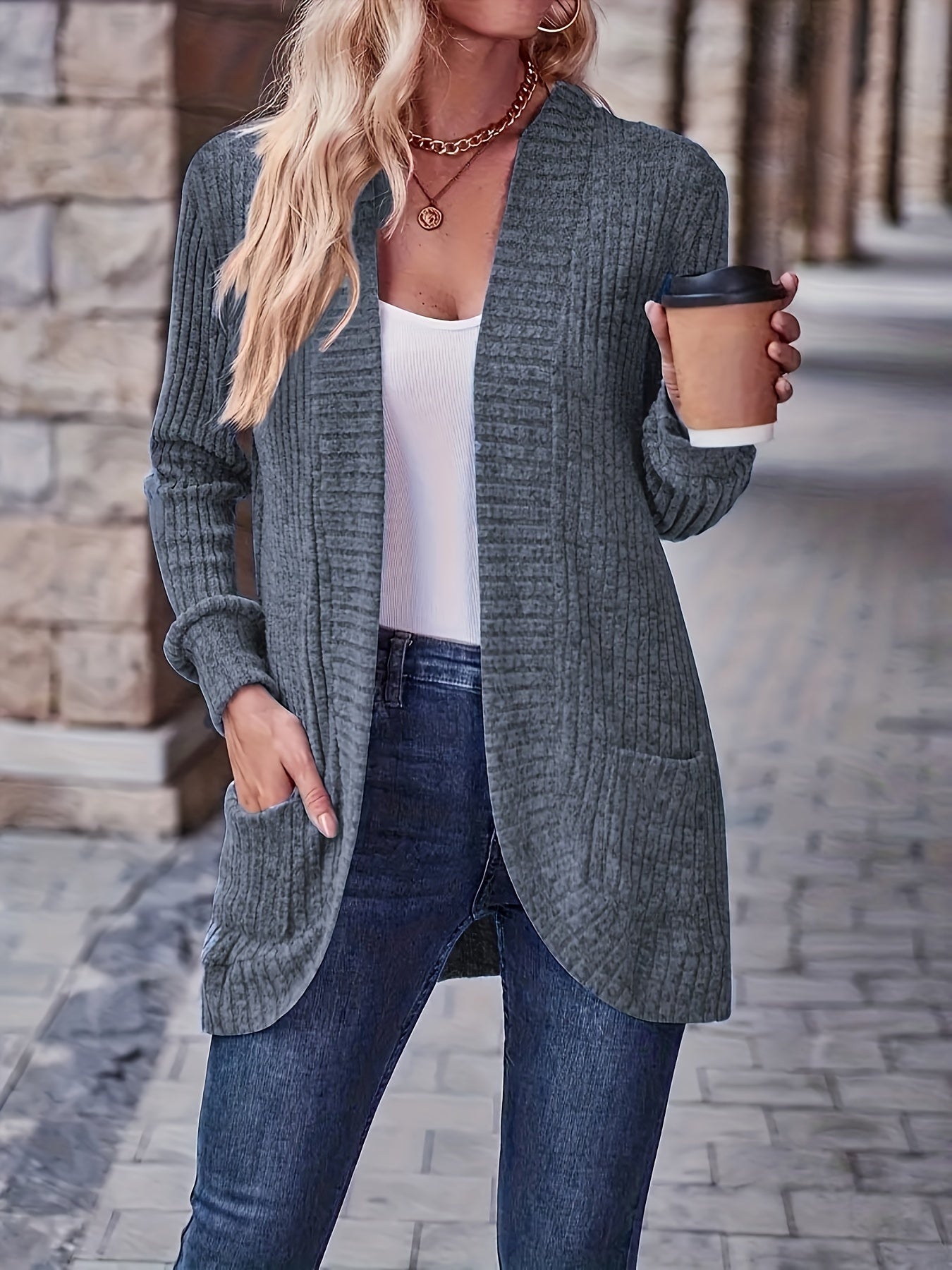 Daisy - Lässige Herbst Strickjacke mit Taschen für Damen