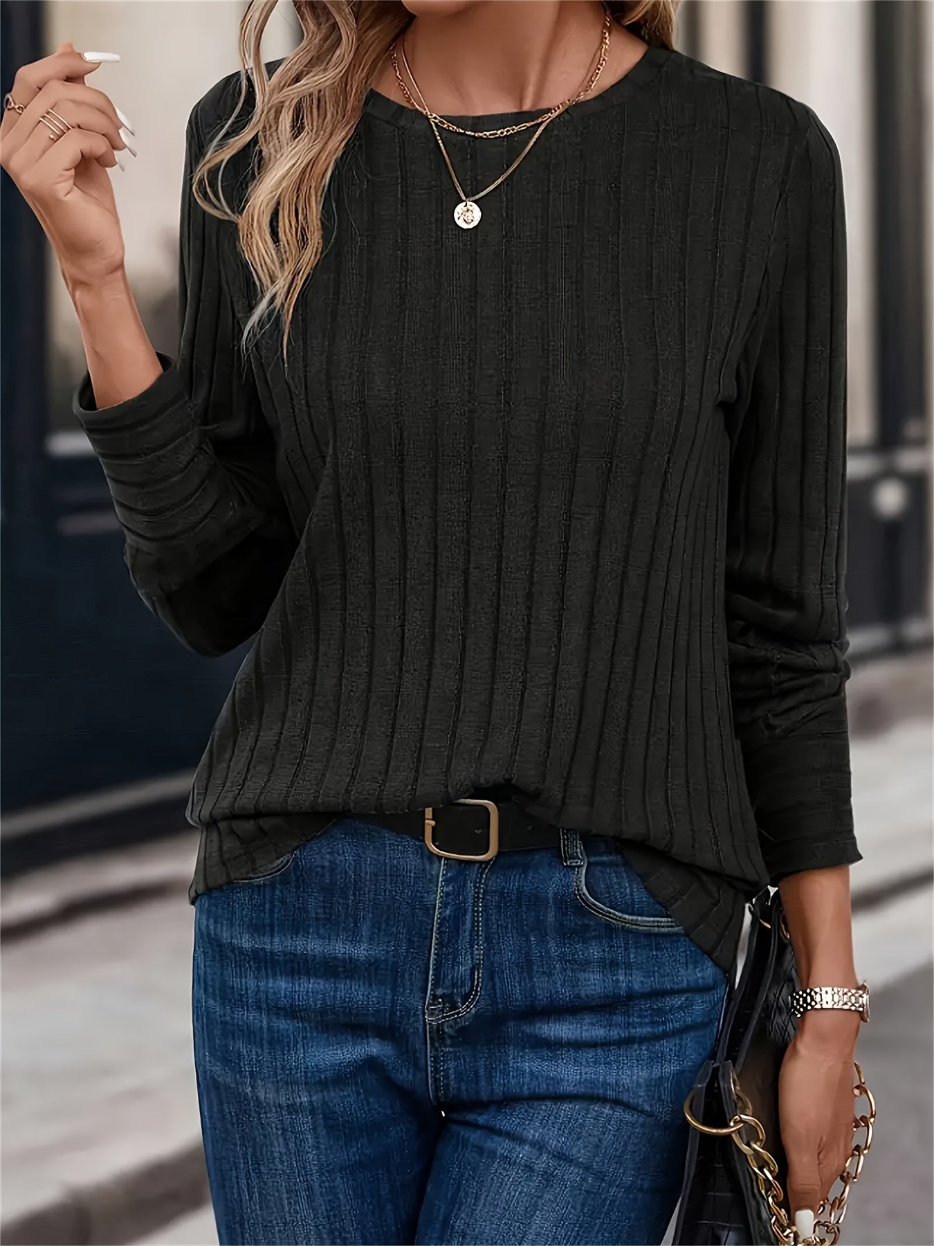 Eloise - Lässiges Herbst-/Winter-Rippen-Langarmshirt für Damen