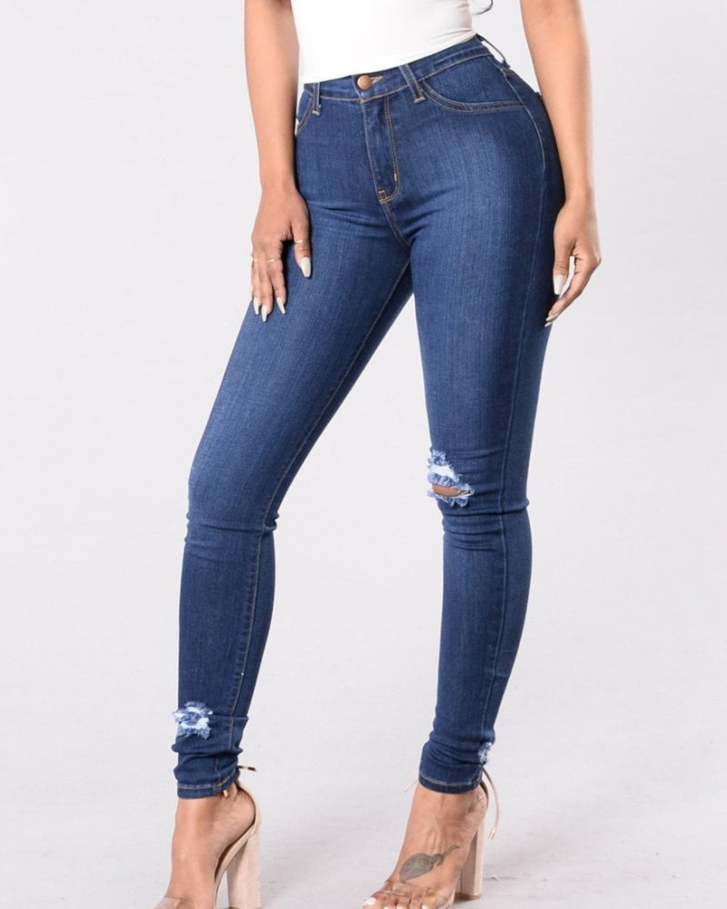 Zerrissene Skinny Slim Fit Jeans mit Ausgefransten Kanten und Stretchanteil