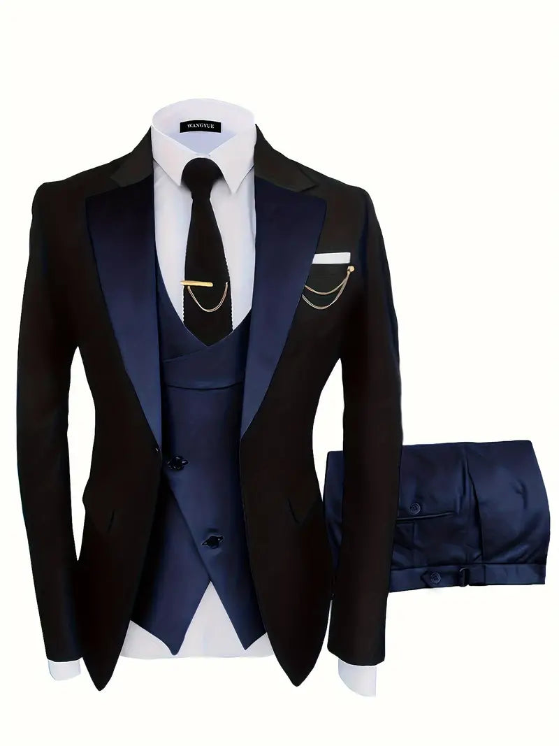 Formales 3-teiliges Anzug-Set Jacke, Weste mit schrägem Revers, Hose