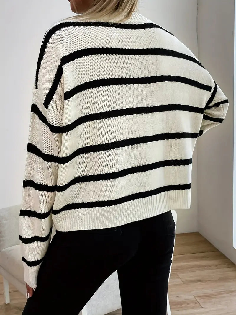 Julia - Lässiger Schwarz Weißer Lockerer Strickpullover für Damen