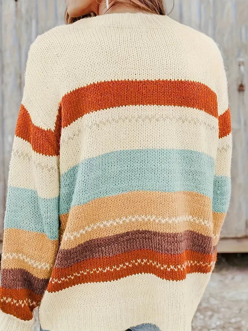 Eden - Gestreifter Rundhals-Strickpullover