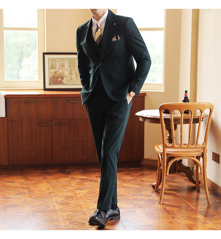 Herrenanzug Leinen Dreiteilig Slim Fit für Hochzeit und Formalanlässe
