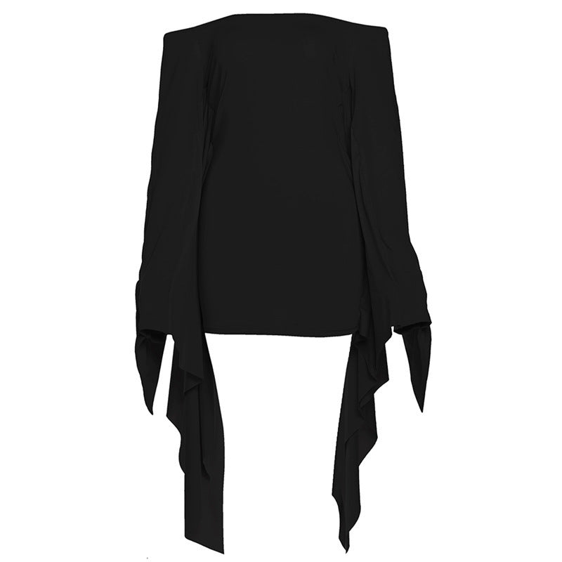 Odilie – Schwarzes & Khaki Rückendekolleté Slim Fit Kleid