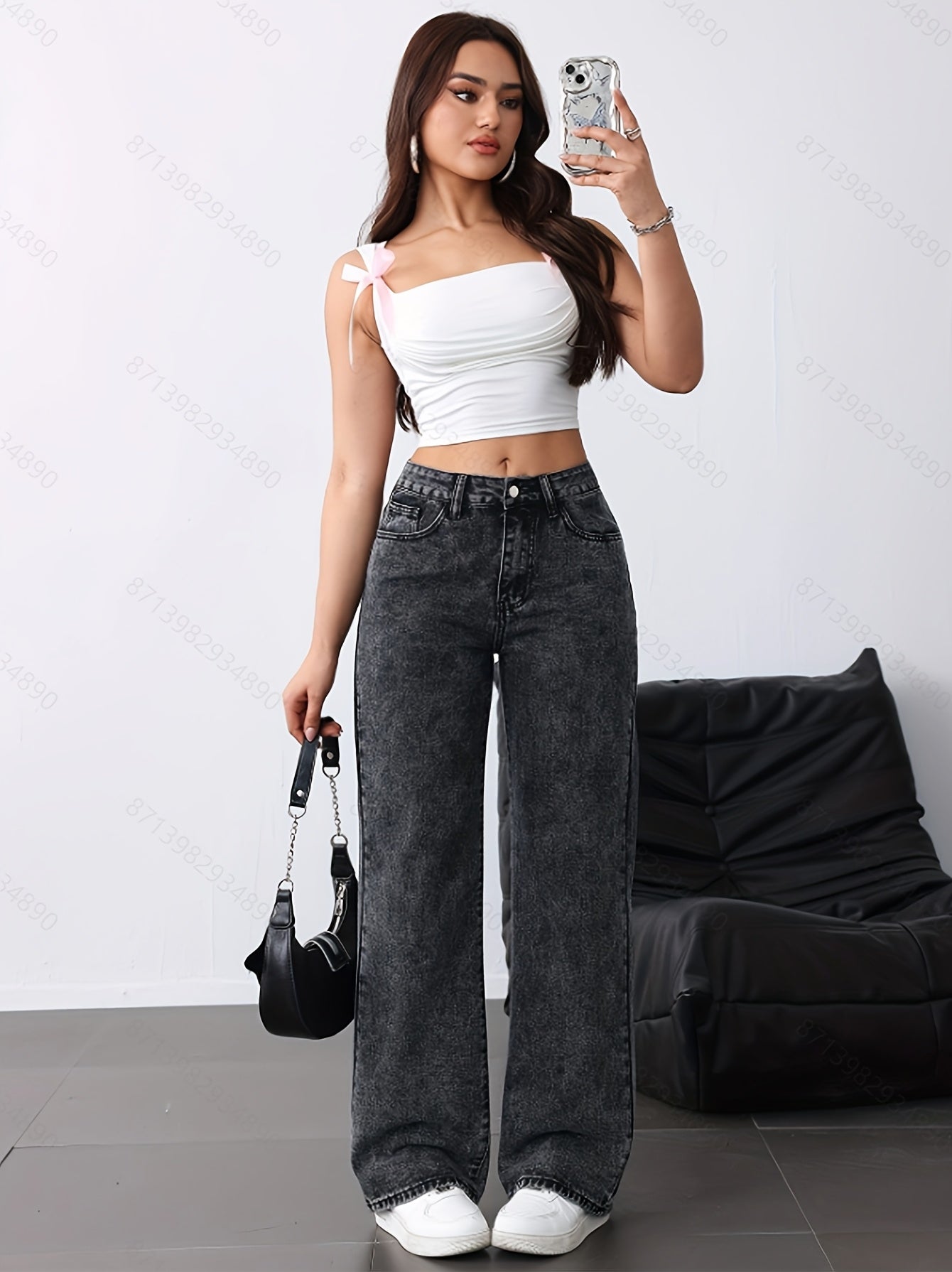 Weit geschnittene Hose | Vintage-Washed Look | Stylische Stickerei