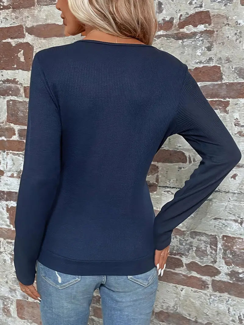 Flodina - Damen Casual V-Ausschnitt Langarm-Top